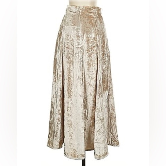 House of Harlow 1960 Velvet Taupe Champagne A-Line Skirt 26 S Flowy Boho Maxi - Picture 1 of 7